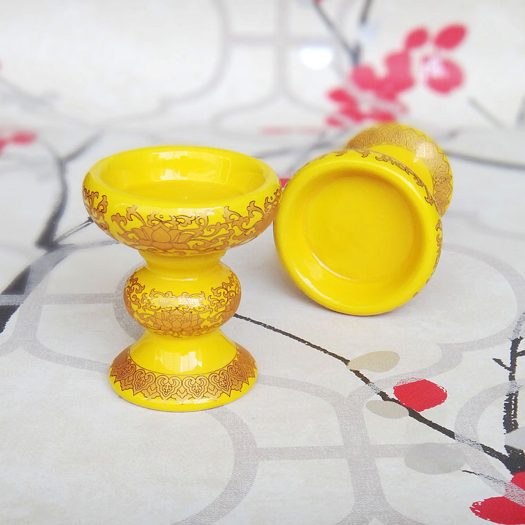 Real gold lotus flower yellow candlestick 4 inch offering without words lotus flower ceramic emperor yellow set