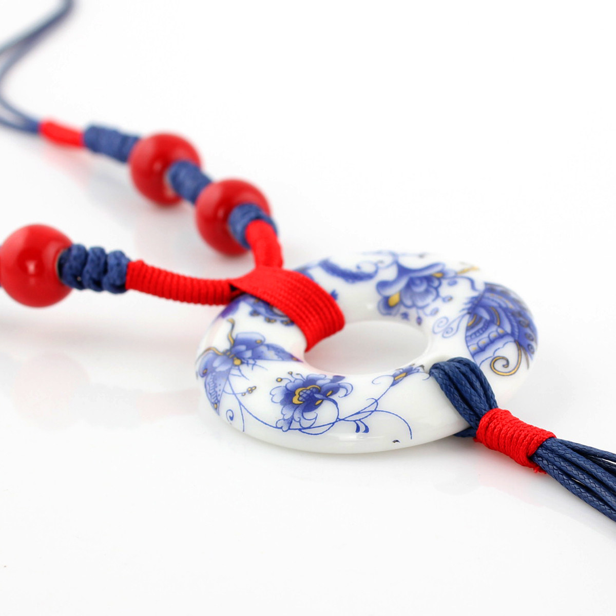 Jingdezhen Handmade Green Flower Porcelain Flower Necklace Sweater Long Chain Accessories For Women Folk Vintage Vintage Retro