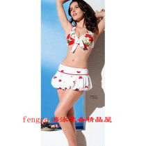 Special Price Triple Swimsuit Sexy Three Sets Steel Tothick Breast Padded Skirt Style Flowers Bikini Swimsuit Woman 8000