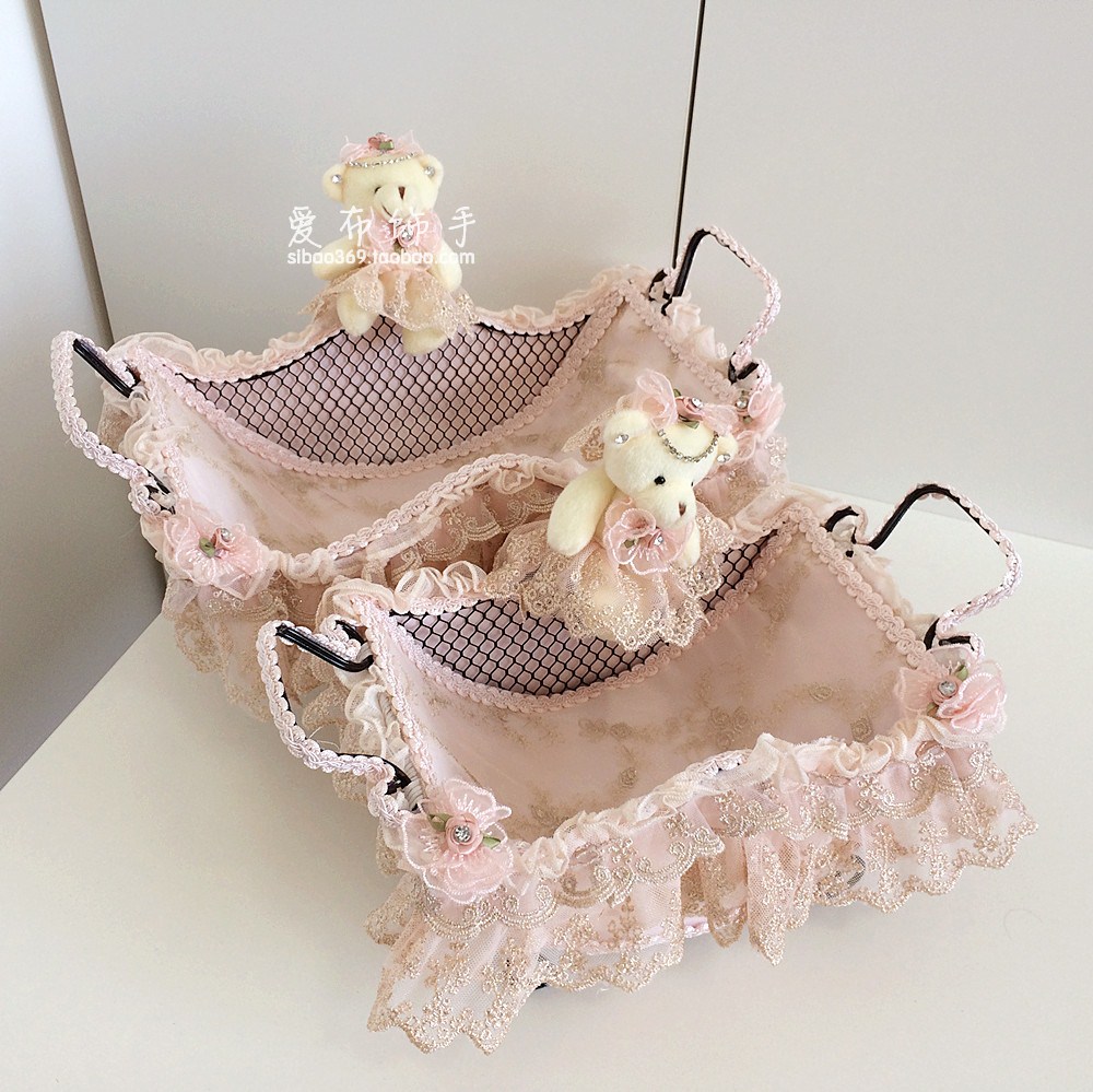 New Fashion Lace Iron Art Cloth Art Fruit Pan Debris Containing Basket Candy Basket Home Bamboo-woven Process Decoration
