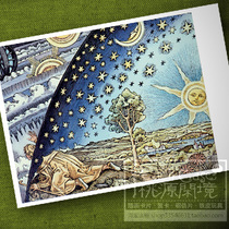 Sun Moon Star World End Medieval Byzantine Style Fine Painting Postcard