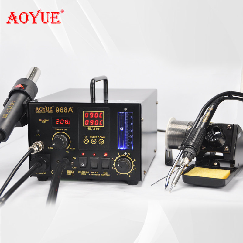 Aoyue AOYUE968A + hot air gun soldering iron smoking meter three-in-one multi-function digital display soldering station maintenance tool