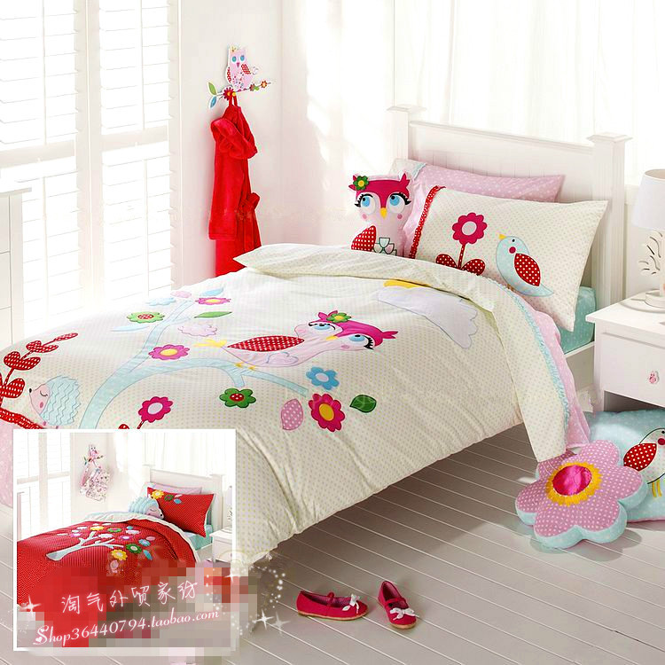 Pure cotton lady cover pillowcase Three-style bed group All cotton Children's room decent board room Four pieces Bed Bamboo Owl Owl