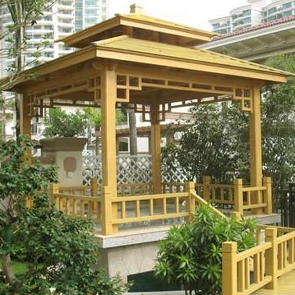 Outdoor anti-corrosion wooden pavilion customized carbonized wood garden pavilion casual pavilion four and six corners of solid wood pavilion customized
