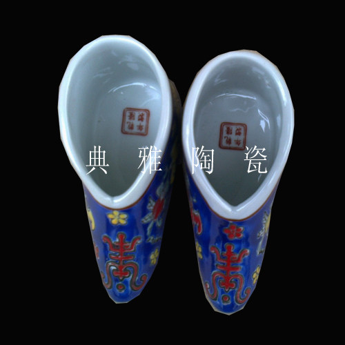 Jingdezhen Porcelain Three Inch Shoes Handmade Pink Blue Wan Flowers Women's Shoes Home Furnishing Decoration Craftsmanship Gifts Hem Ceramics