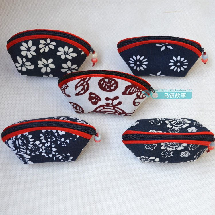 Wuzhen special products features blue print cloth change wallet key lotus blade pack national wind change wallet