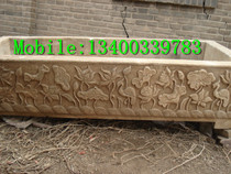 Stone carved fish tank stone cylinder cylinder cylinder stone tank flower basin Lotus fish tank 196