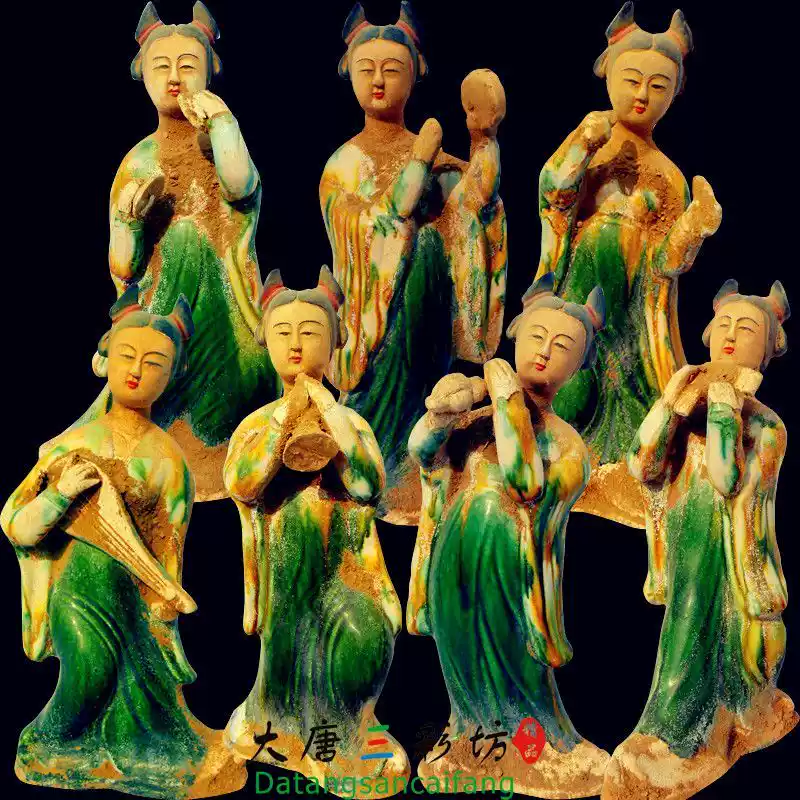 中国古玩 唐三彩 古陶磁 人物像 陶器 置物 唐三彩陶瓷人物摆件明清古典风格胖妞彩绘仕女俑纯手工仿古做旧家居客厅