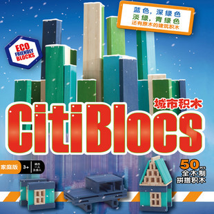 木玩世家 儿童积木玩具城市积木50PC冷色 叠叠高