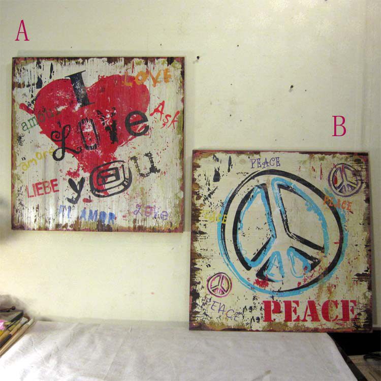 Retro to make old wooden planks in English letters LOVE PEACH hanging board painting Peace logo Background wall Decorative Painting