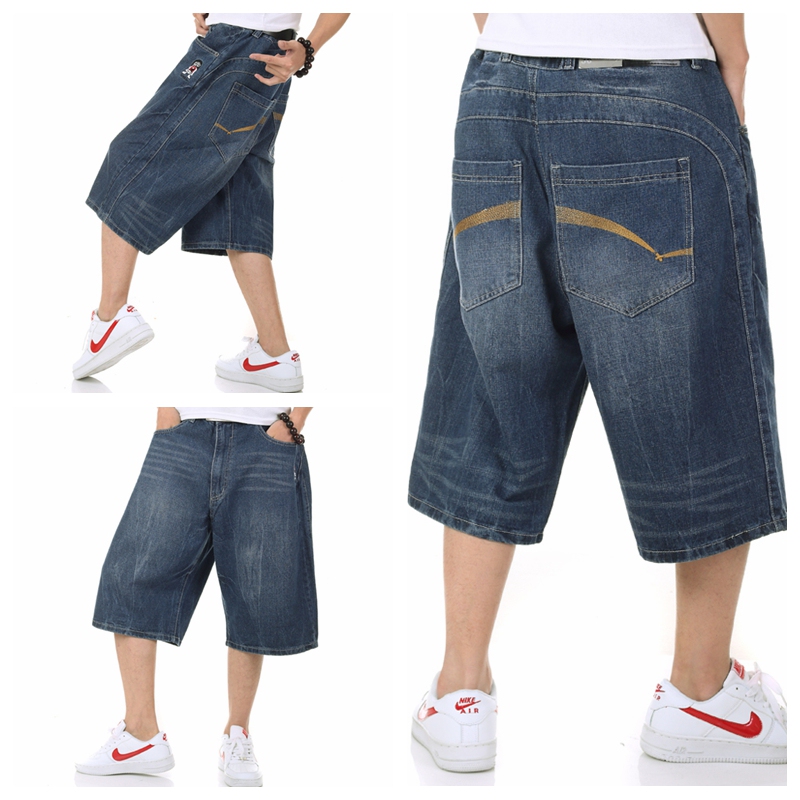 Summer Hip-Hop Street Dance Trendy Men's Denim Cropped Pants, Foreign Trade European Version, Loose Fit, Plus Size, Oversized, Skateboarding Pants, Mid-Length Pants