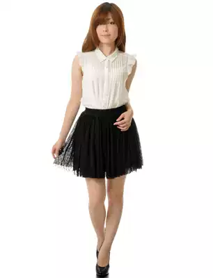 Day single summer good posture sweet black wave dot pleated skirt skirt skirt gauze skirt