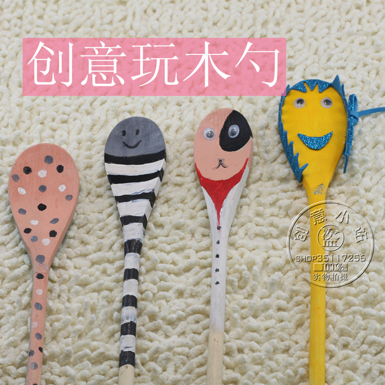 Large number of log spoons for changing clothes Puzzle Handcrafted DIY Meru Materials Children Young Teaching Homework Spoon Pat 5 SEND PAINT