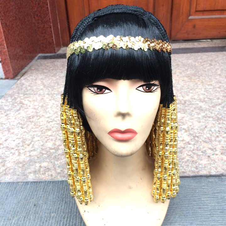 COS wig Egyptian wig dress beaded pearl wig small braid DS collar dance nightclub Wig Egypt Bright Rear Wig