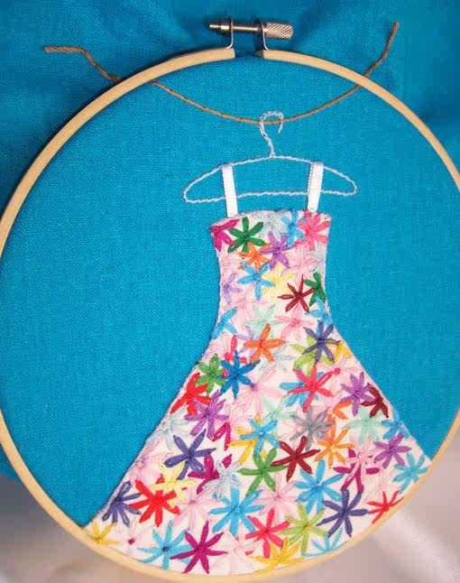 Handmade Embroidered Material Bag Flowers Skirt Butterfly Rainbow Flowers Rings Christmas Small Tree Combined Wall-mounted Photo Wall Decoration