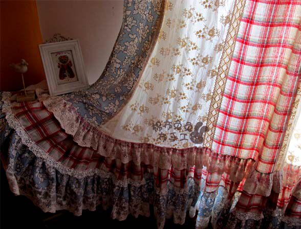 Iris Smile~~ Printed Linen Fabric French Country Curtain Handmade Customization