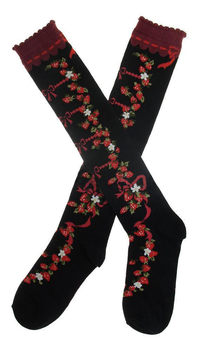 lolita mid-calf socks straps rose ribbon