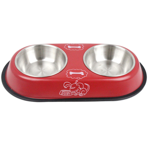 宠物日用品不锈钢烤漆两用双联狗碗食盆喂水器易清洗猫犬通用