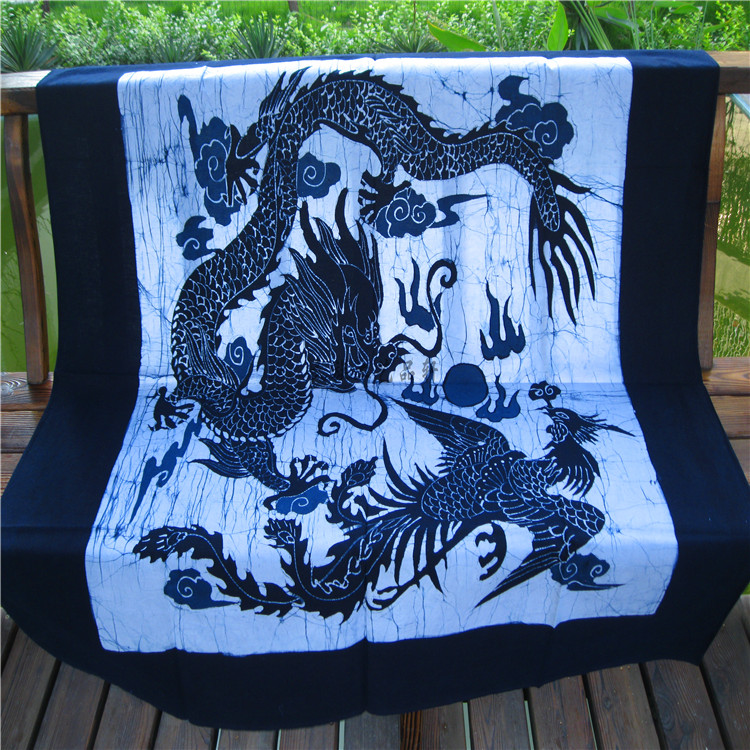 Batik square tablecloth Anshun Batik hanging cloth Home decoration Guizhou Batik single wall painting dragon and phoenix