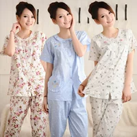 Mùa xuân và mùa hè kích thước lớn cotton đồ ngủ ngắn tay nữ cộng với phân bón tăng dệt bông dài tay cotton phù hợp với dịch vụ nhà đồ mặc nhà cao cấp