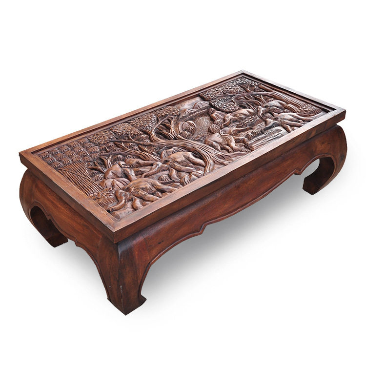 Thai Home Craft Gift Swing Accessories Solid Wood Teak Wood Carved tea table decorations Southeast Asian table Thai style tea table and chairs