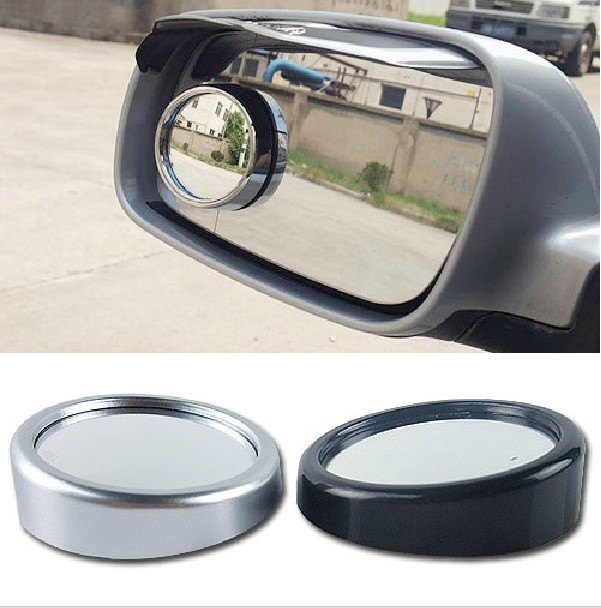 Car large field of view small round mirror to clean the blind spot 360 degree rotation reversing anti-dead angle mirror Silver black multi-purpose