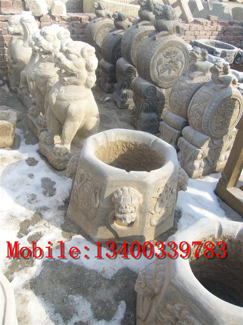 Stone carving wellhead well circle decoration bluestone well circle antique wellhead stone lion wellhead 004