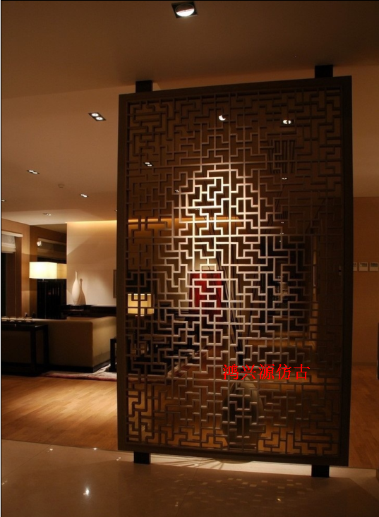 Dongyang wood carving manufacturer Chinese style decoration flower lattice Xuanguan partition screen TV background wall imitation ancient doors and windows