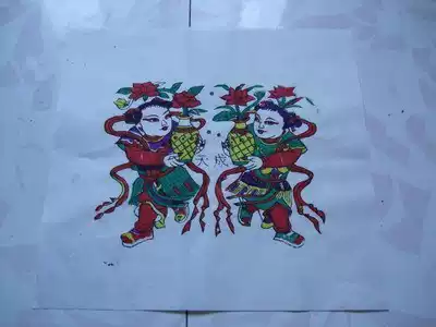 Kaifeng Zhuxian Town Wood New Year Picture --- holding the bottle (Baoping)(30 * 30cm) rice paper
