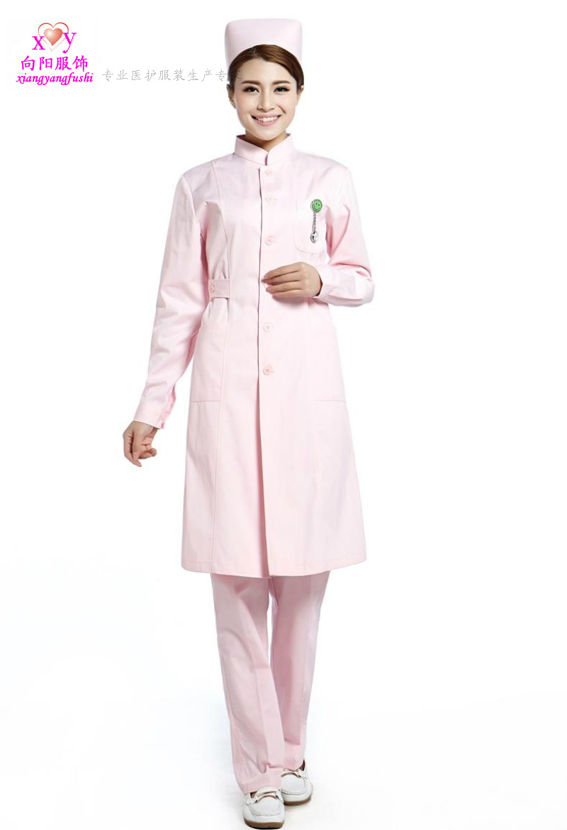 Standing collar nurse winter long sleeve padded polyester card white coat hospital beauty salon pharmacy health school uniform white blue pink