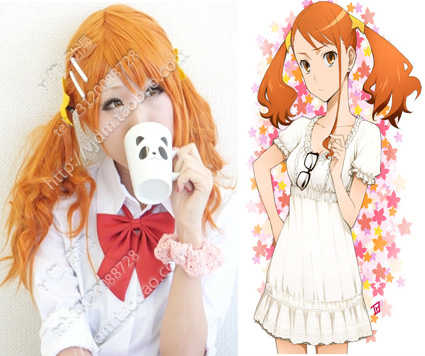 那朵花未闻花名安城鸣子cosplay假发假毛橘色长卷发马尾辫子长发 那朵花未闻花名安城鸣子cosplay假发假毛橘色长卷发马尾辫子长发