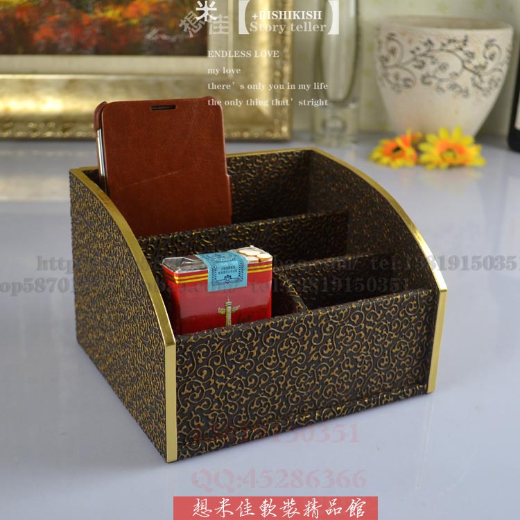 Boutique European-style desktop containing shelf Home Fashion creative leather Remote control shelf Storage Box Mobile Phone Key Debris Box