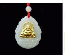 Natural Jade A gold inlaid jade Buddha pendant