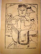 National Intangible Cultural Heritage collection presents good products Qing edition Wuqiang Woodblock New Year Painting A horse riding God of wealth