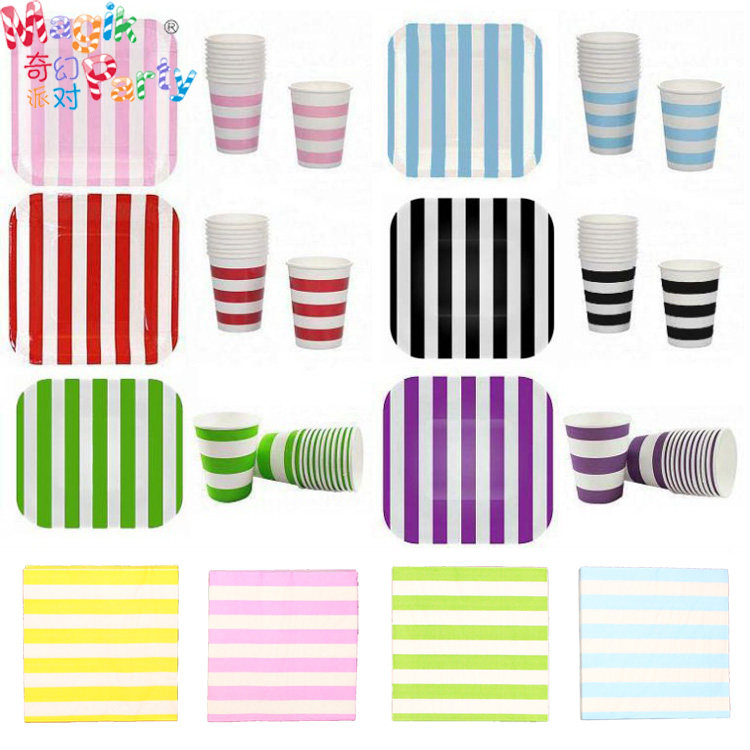 Birthday Theme Package Children's first birthday package Party decoration Colorful lines Tableware Paper tray Paper cup