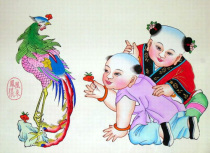 Yangliuqing New Years painting Phoenix Come to Yi ※ The mirror center size 48 * 32cm ※