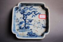 Tomorrow the blue and white export porcelain rabbit pattern square plate