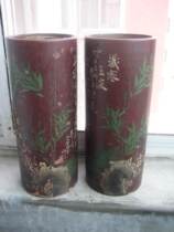 Virginia of the beauty rare bamboo cap cylinder pen cylinder a handdrawn three - friend bamboo cap