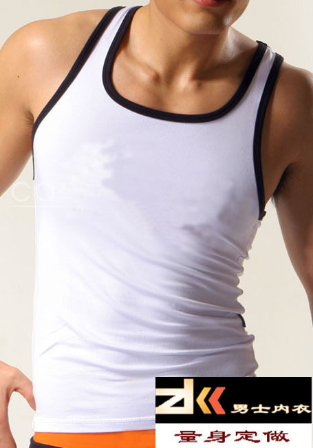 New men's square collar vest tight fit workout sports fashion lingerie white blackside set to do