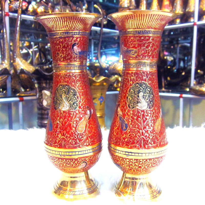 Indian handicraft bronze bronze carving painting ping an ruyi vase wine cabinet home decoration manufacturers direct sales gifts