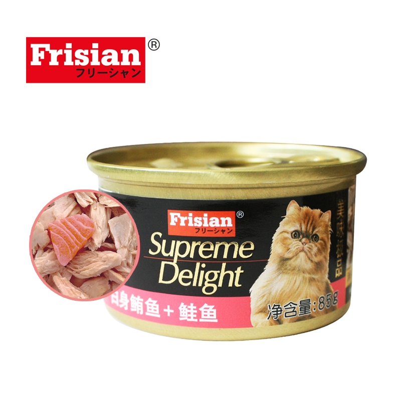 进口富力鲜 金罐猫零食 金枪鱼猫罐头 白身金枪鱼鲑鱼85g