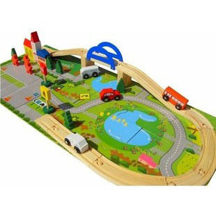 40PC flyover traffic scenario City combinations Puzzle Building Blocks Dismantling Train Tracks Wooden Toys