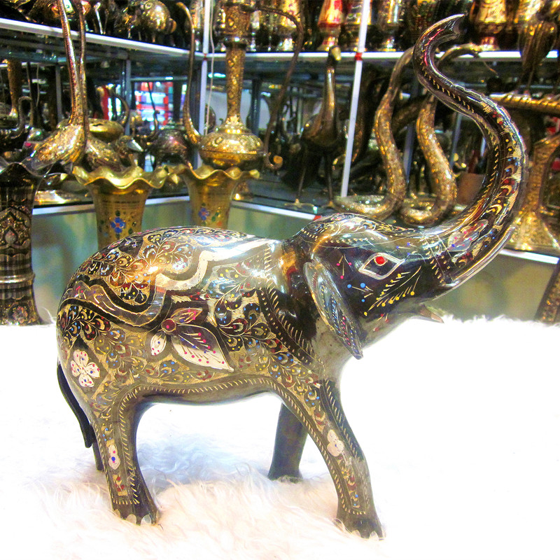 Pakistan Handicrafts Pakistan bronze ware Painted Silver Craftsmanship Bronze Sculpture of Bronze Sculpture for the Auspicious Elephant