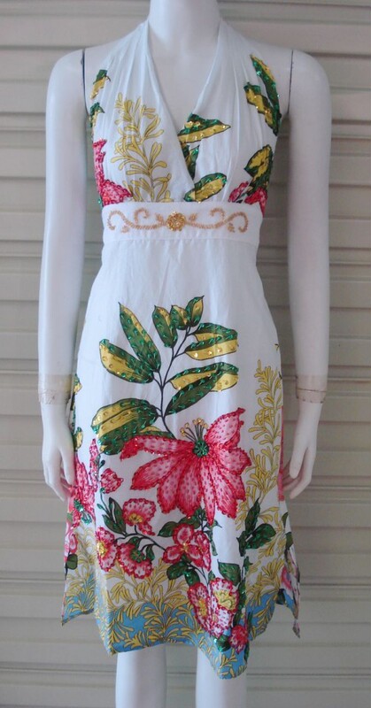 Special Offer: Beaded Thai Cotton Embroidered Halter Neck Dress