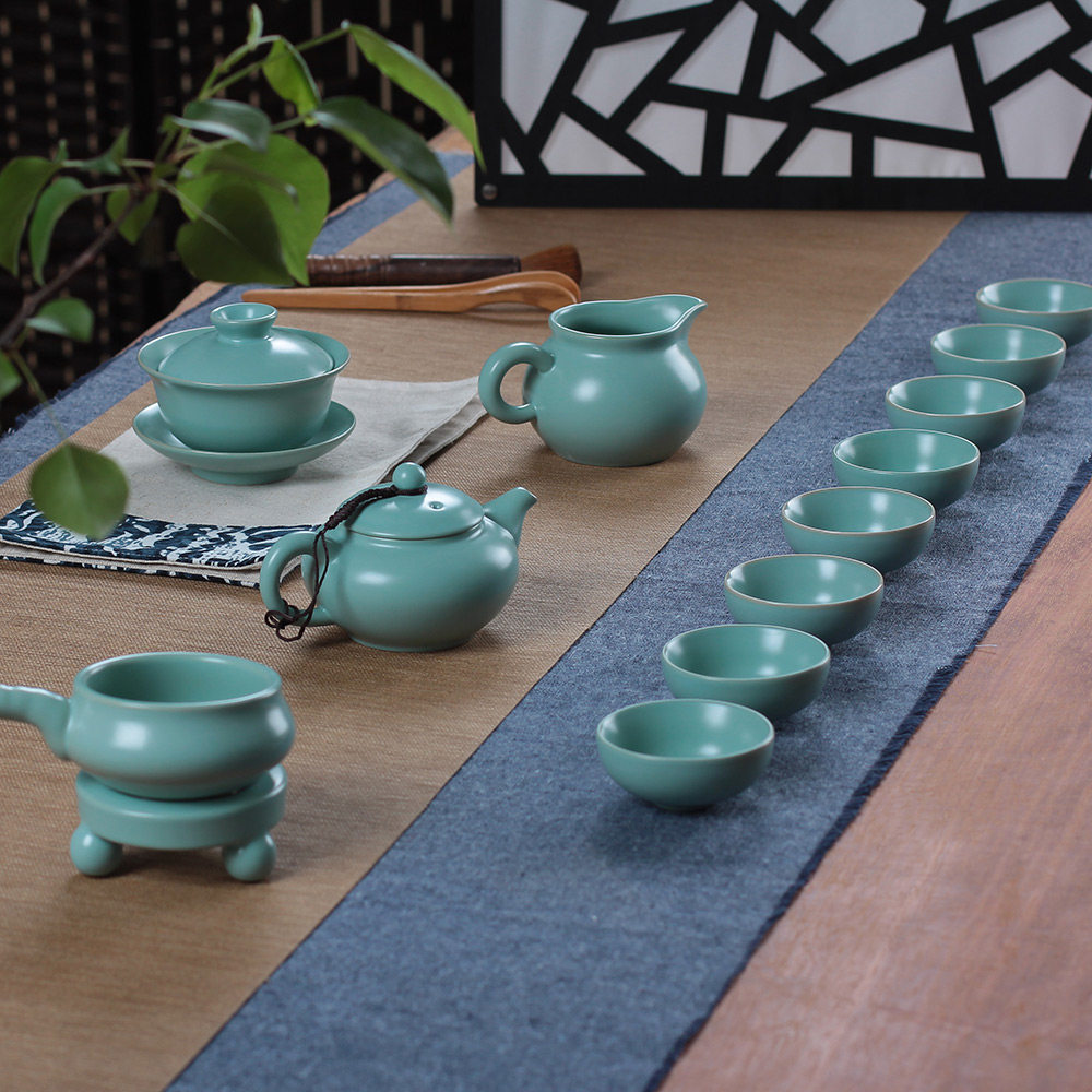 Чайный сервиз Zhenzhen Ru Kiln Ru Фарфоровый чайный сервиз Кунг-фу с крышкой, набор чашек, чайник, чайную чашку можно поднимать открытым куском, бытовой дорожный набор Изображение 1