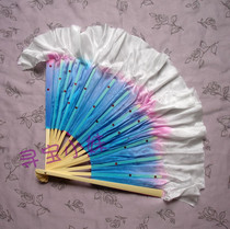 Wind crisp rain memory performance dance fan silk two-color double-sided (Rose Red Blue) gradient fan dance fan