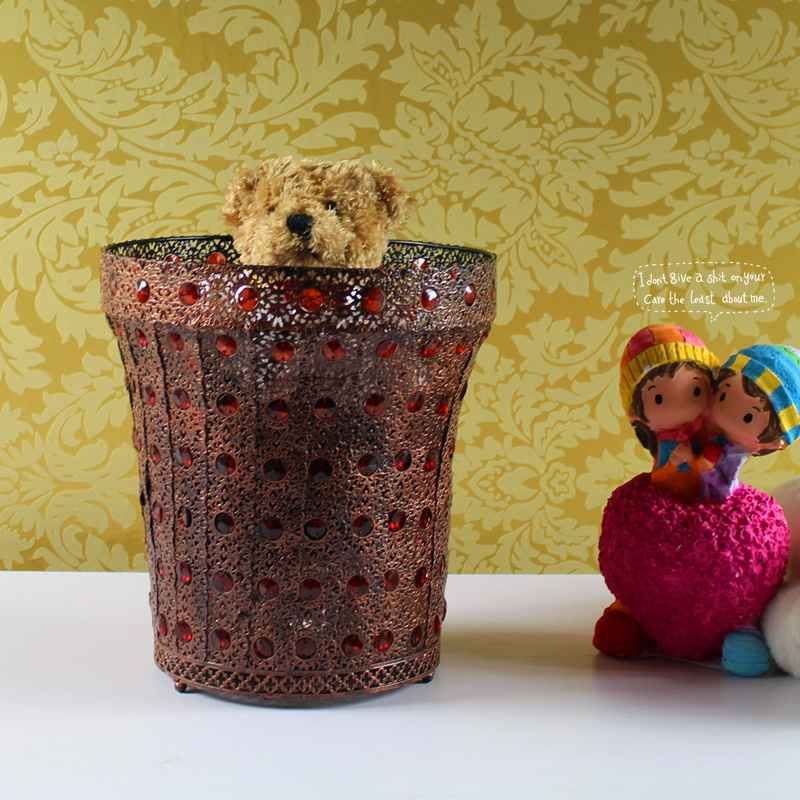 Shaijiazhai Ancient Simplicity Texture Handmade Retro Trash Can Yunnan Weaving Iron Art Wastebasket Tabletop Containing debris box