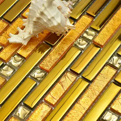 (Over color) metal plating crystal glass living room background wall simple puzzle building materials mosaic