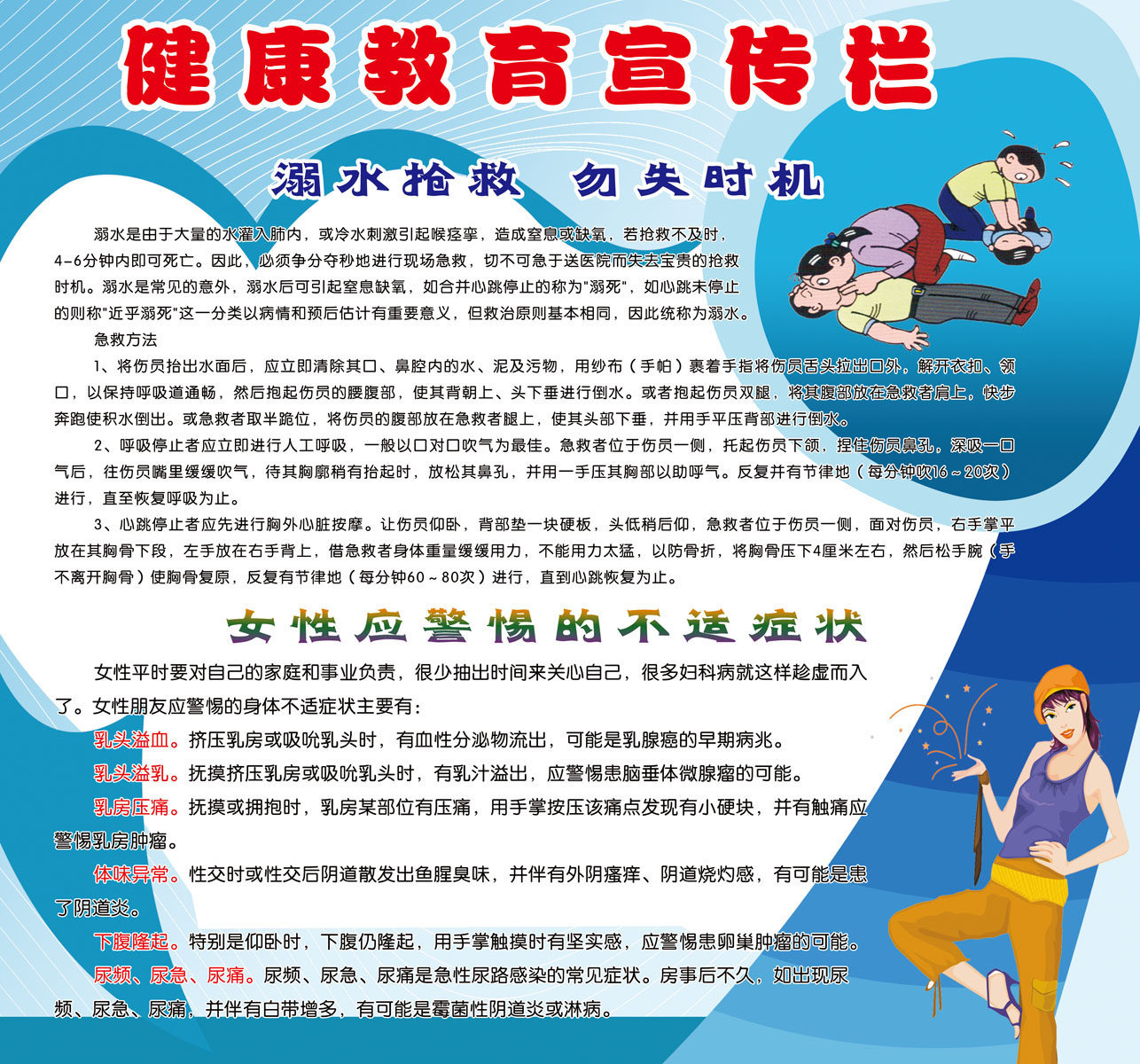 661海报印制展板素材747溺水抢救女性疾病健康教育专栏