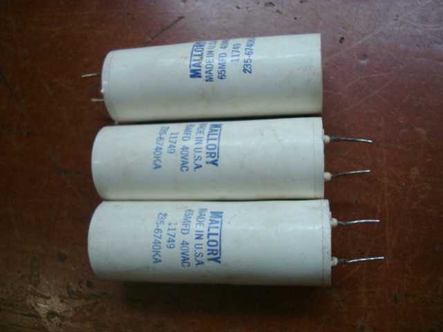 Original dress 60s US Mallory 40VAC 65UF Mauroli antique rubber wood shell electrolytic capacitor